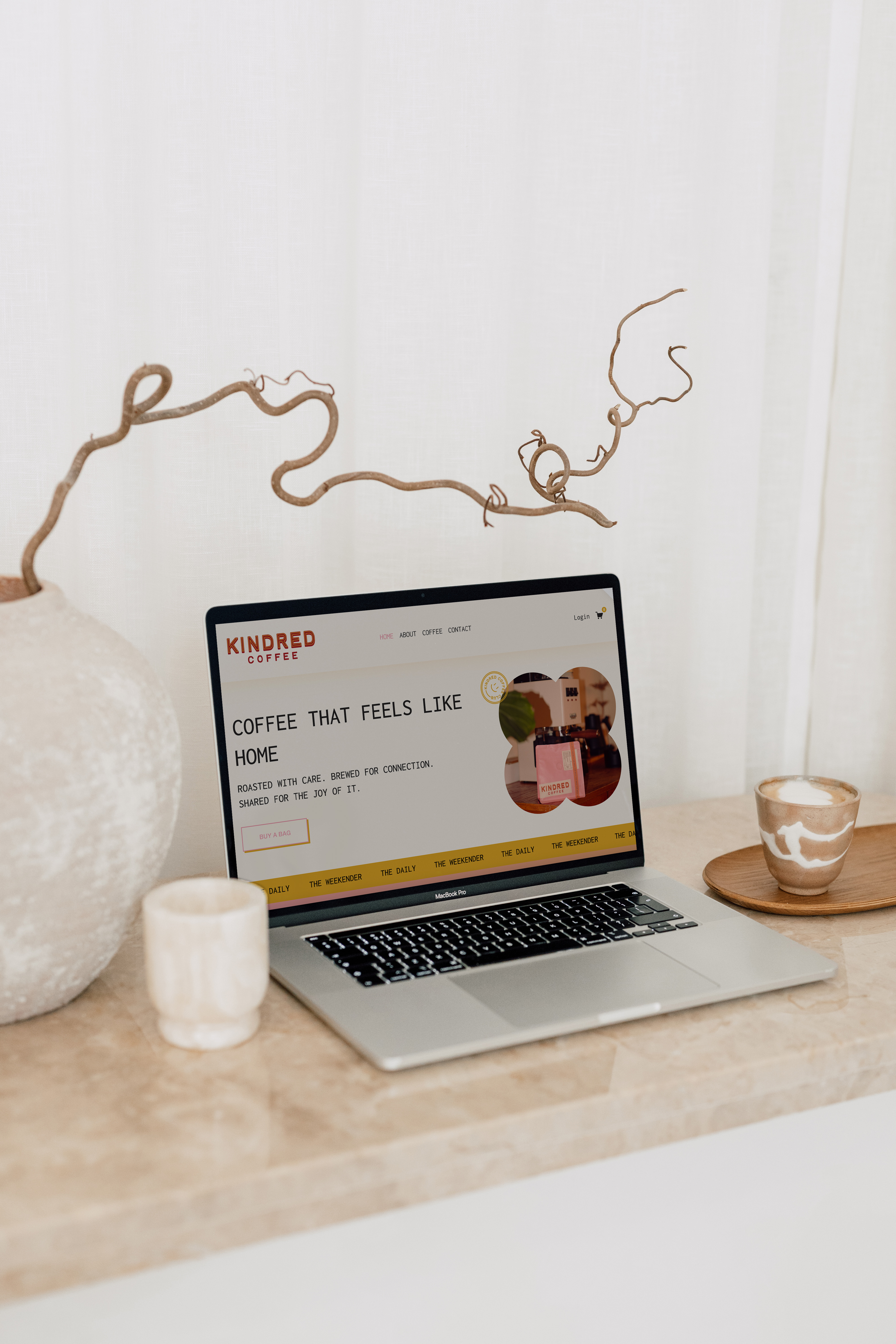 Laptop showing the Kindred Coffee new website